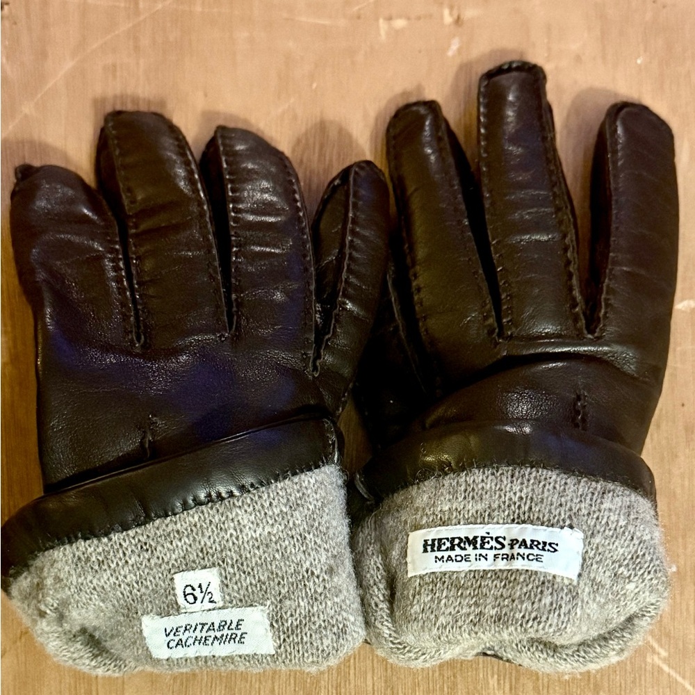 HERMES Authentic Lamb Leather Sellier Button Logo Gloves Sz 6.5 Small - Picture 6 of 9